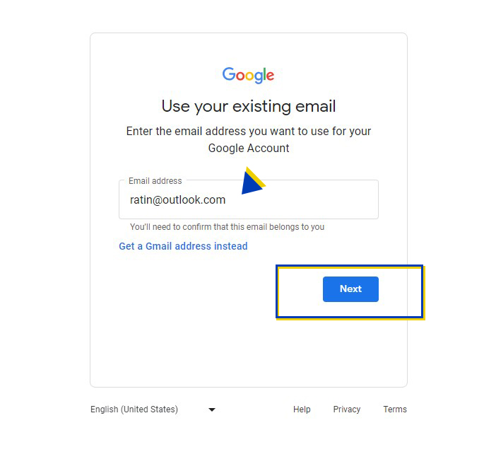 ورود ایمیل اوت لوک برای اکانت گوگل ادز