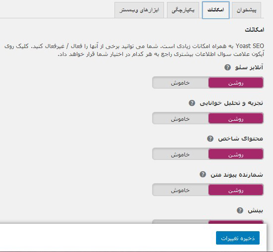 تنظیمات افزونه یوست Yoast